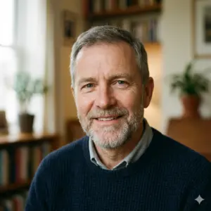 ClickSavo client testimonial headshot of Brandon Smith, a smiling mature man with a graying beard wearing a navy blue sweater, cropped in a circular frame.